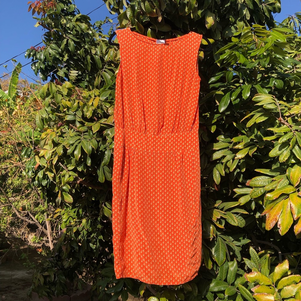 Anna Sui orange silk printed midi/mini dress